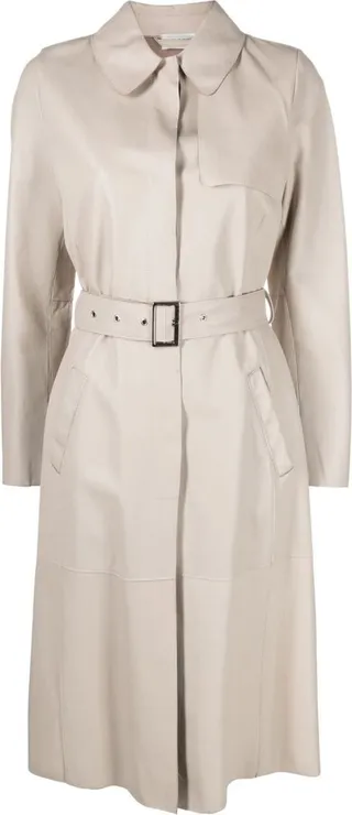 Belted-Waist Single-Breasted Coat