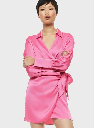 Tie Detail Satin Wrap Dress