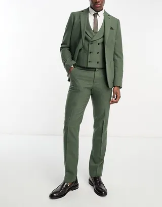 Harry Brown Wedding wool mix slim fit suit pants in green