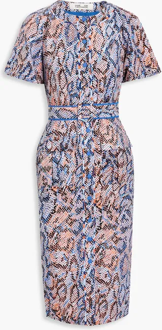 Grenada belted printed stretch-crepe dress