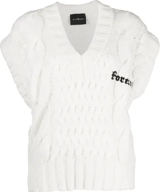 V-neck cable-knit sleeveless jumper