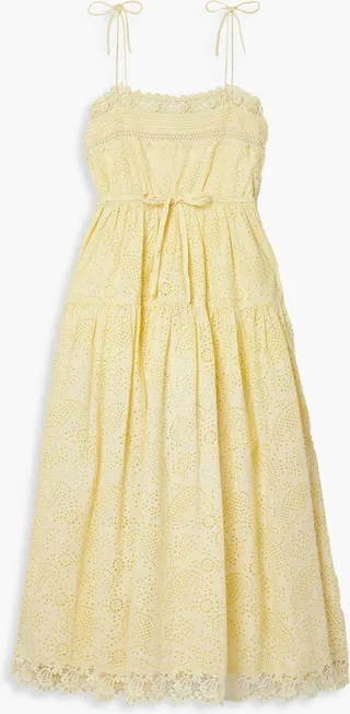 Lily lace-trimmed broderie anglaise cotton midi dress