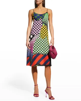 Roy Patchwork-Print Chiffon Slip Dress
