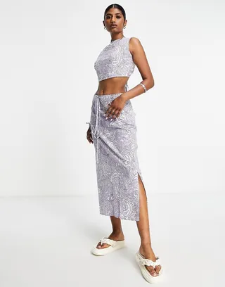 Object paisley midi skirt in lilac - part of a set
