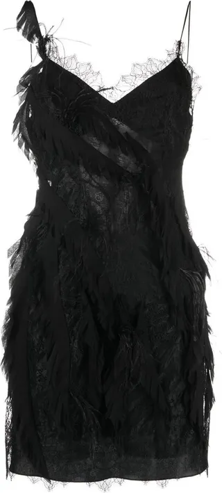 Feather-Detail Silk Minidress