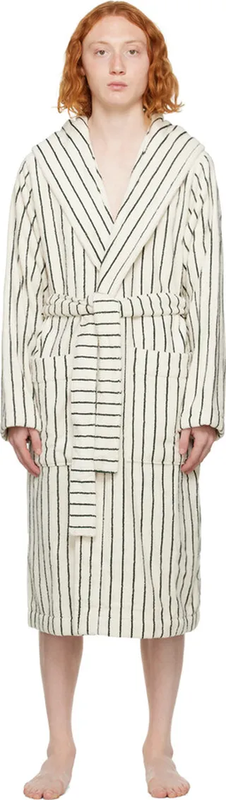 Tekla Off-White & Green Oversized Hooded Bathrobe