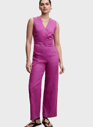 Surplice Neck Belted Jumpsuit