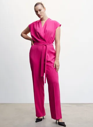 Belted Surplice Neck Jumpsuit