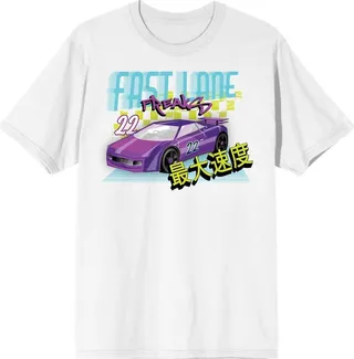 Car Fanatic Purple Race Car Fast Lane Freaks Men’s White Graphic Tee-XL