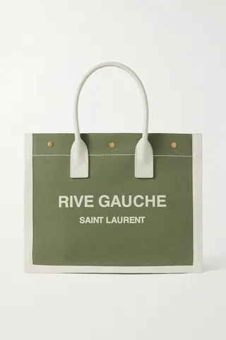 SAINT LAURENT - Rive Gauche Leather-trimmed Printed Canvas Tote - Green
