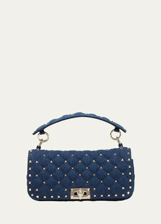 Rockstud Quilted Denim Chain Shoulder Bag
