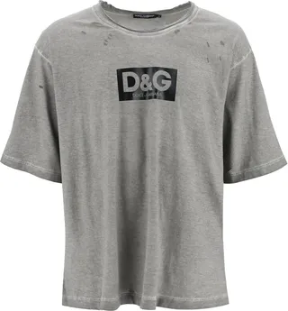 Dolce & Gabbana Washed Cotton T-Shirt With Destroyed Detailing
