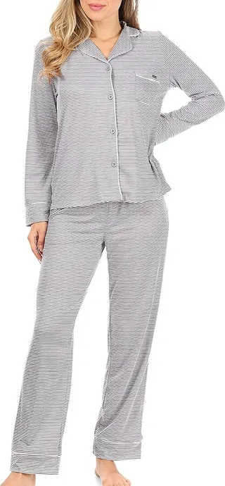 2-Piece Striped Button Down & Pants Pajama Set