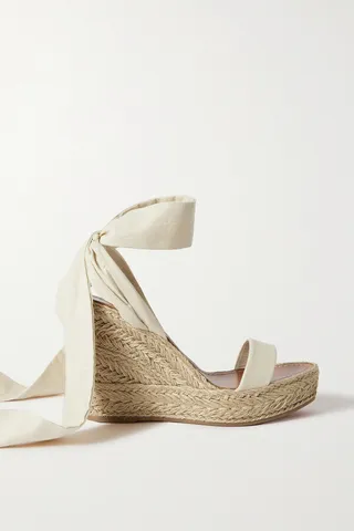 Christian Louboutin - Monica Du Désert 120 Cotton-canvas Espadrille Wedge Sandals - Off-white