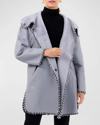 Cashmere Blanket-Stitch Reversible Lamb Shearling Jacket