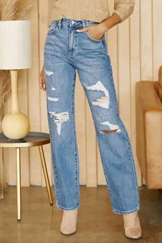 Stephanie Ultra High Rise Boyfriend Jean in Medium Wash