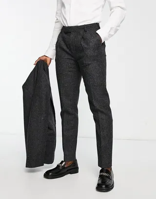Noak British Tweed slim suit pants in charcoal grey