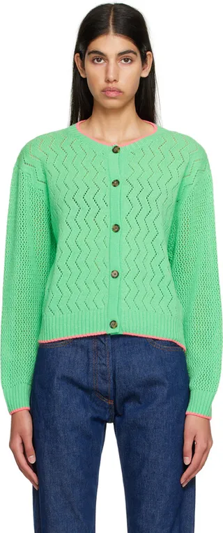 MSGM Green Button Cardigan