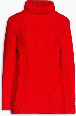 Cable-knit wool turtleneck sweater