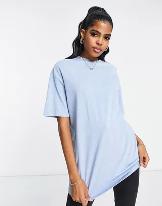 New look acid wash boyfriend tee in blue