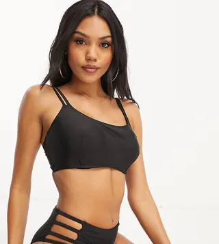 Ivory Rose Fuller Bust mix & match double strap crop bikini top in black