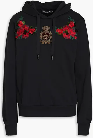 Embroidered French cotton-terry hoodie