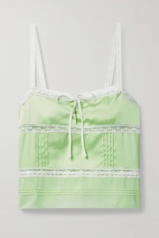 LoveShackFancy - Sunny Lace-trimmed Pintucked Satin And Chiffon Camisole - Green