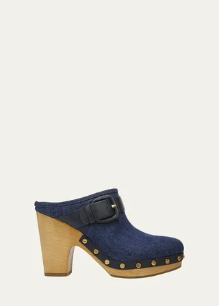 Dacey Denim Buckle Clogs