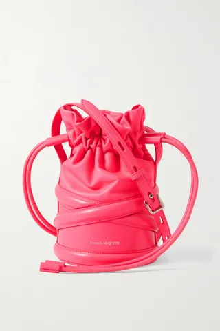 Alexander McQueen - Soft Curve Embossed Neon Leather Bucket Bag - Pink