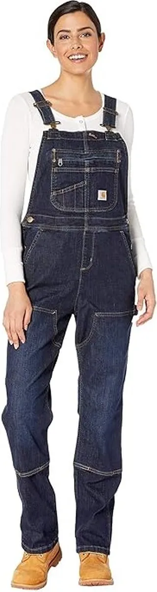 Carhartt Denim Double Front Bib Overalls (Midnight Sky) Women's Clothing