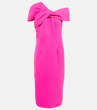 One-shoulder crepe midi dress