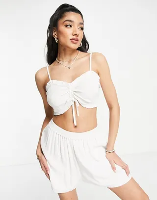 Miss Selfridge cheesecloth ruched tie front cami in ivory - part of a set