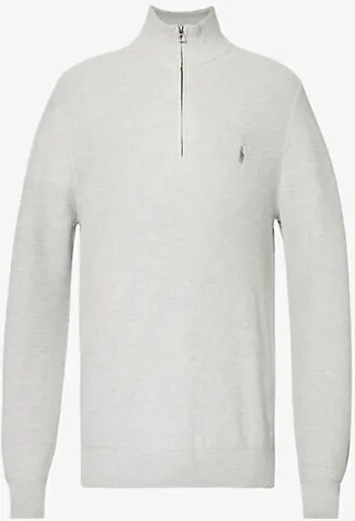 Mens Andover Heather Logo-embroidered Regular-fit Quarter-zip Cotton Jumper Xxl