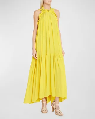 Celeste Tiered Halter Silk Maxi Dress