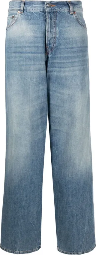 Bleach-Effect Wide-Leg Jeans
