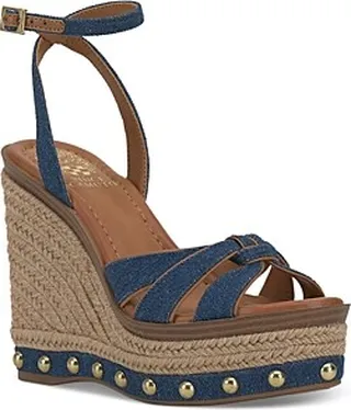 Vince Camuto Women's Poula Knotted Strap Studded Espadrille Wedge Heel Platform Sandals