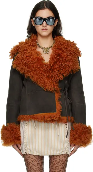 Acne Studios Brown Cropped Shearling Jacket