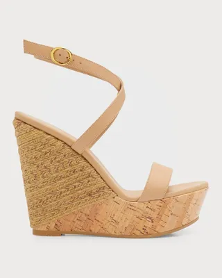 Leather Wedge Espadrille Platform Sandals