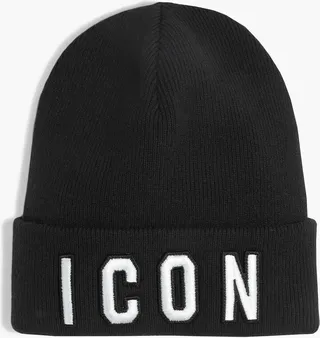 Appliquéd ribbed wool beanie