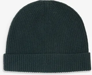 Mens Navy Brushed Recycled Cashmere-blend Beanie hat