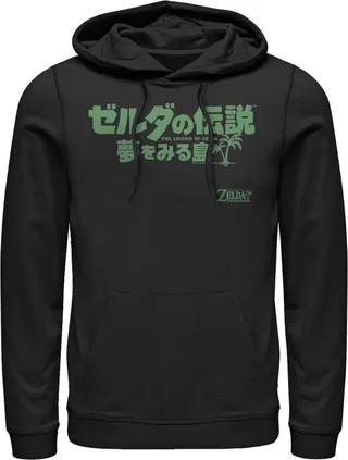 Men's Nintendo Legend of Zelda Link's Awakening Japanese Logo Pull Over Hoodie - Black - Large
