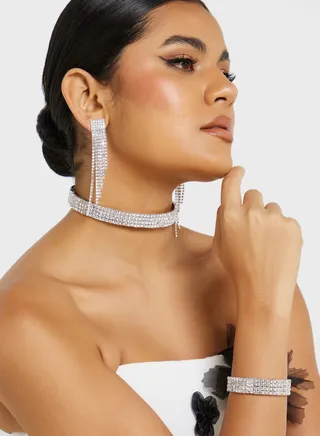 Diamante Necklace, Earrings & Bracelet Set