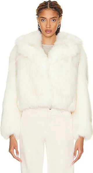 STAND STUDIO Samara Faux Fur Jacket in White