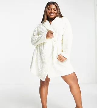 ASOS DESIGN Curve crimped rib faux fur mini robe in cream