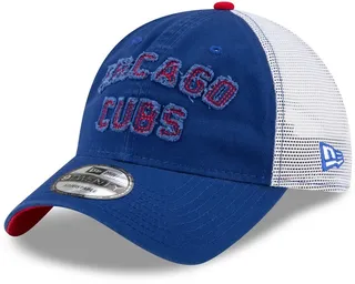 Men's New Era Royal Chicago Cubs Frayed Wordmark Trucker 9Twenty Adjustable Hat