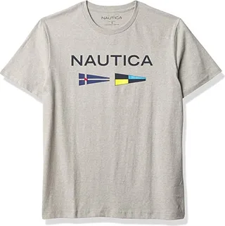 Nautica Men's Sustainably Crafted Logo Signal Flag Graphic T-Shirt (Grey Heather) Men's T Shirt