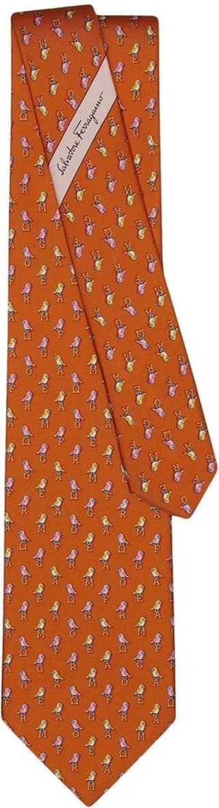 Parrot print silk tie