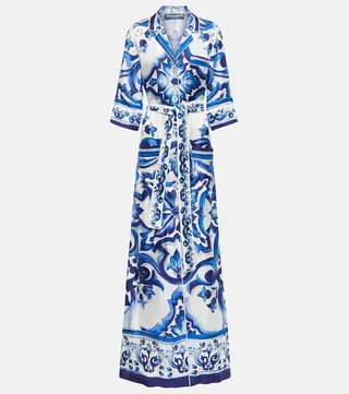 Printed silk twill maxi dress