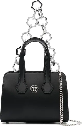 Logo-Plaque Satin-Finish Tote Bag