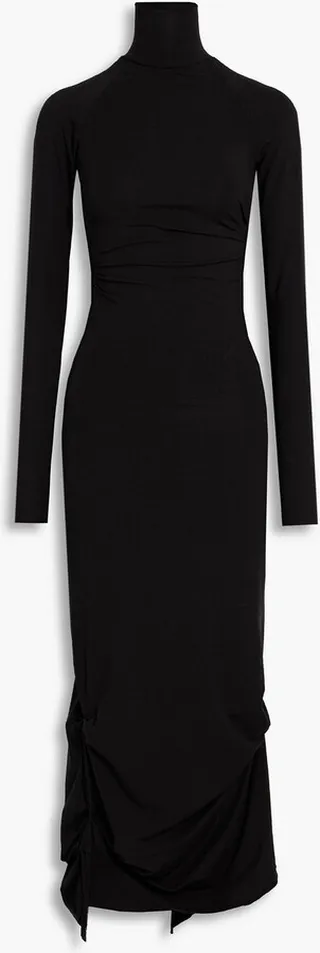 Gathered stretch cotton and modal-blend midi dress